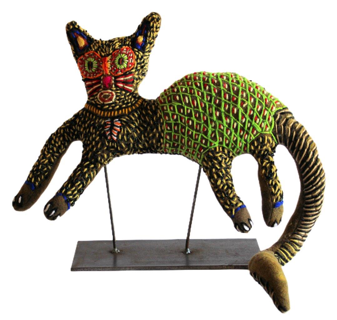 Textile sculpture by Rhonda-Sharpe-38x45x10cm-Pussycat-2023-